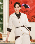 EP YAYING Pure White Cashmere Stand-Collar Drawstring Cardigan