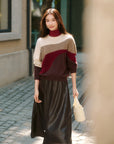 EP YAYING Color-Block Yak Wool Cashmere Knit Top