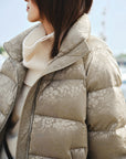 EP YAYING Silk Jacquard Stand-Collar Goose Down Coat