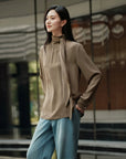 YAYING Relaxed Silk Blouse with Ribbon Tie EPLAS2309B