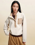 EP YAYING Double‑Faced Fleece Color‑Block Stand‑Collar Sweatshirt EGLIA5203A