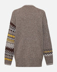 EP YAYING Relaxed‑Fit V‑Neck Jacquard Knit Cardigan in Wool‑Yak‑Wool Blend