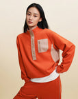 EP YAYING Double‑Faced Fleece Color‑Block Stand‑Collar Sweatshirt EGLIA5203A