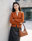 EP YAYING Faux‑Layer Color‑Block Knit Cardigan EGLIR9528B