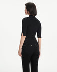 EP YAYING Semi-High Neck Black Knit Top