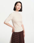 EP YAYING Semi-High Neck White Knit Top