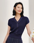 YAYING Overlapped V-Neck Knit Sweater