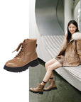 EP YAYING Leather Platform Lace Up Boots