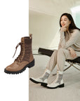 EP YAYING Knit Lace Up Ankle Boots