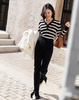 EP YAYING Navy Stripes Wool Knit Top