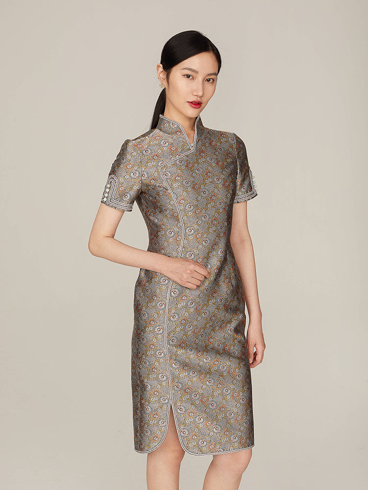 YAYING Elegant Song Brocade Qipao Dress / Size 6 / Blue YAYING Elegant Song Brocade Qipao Dress / Size 6 / Blue