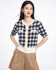 EP YAYING Plaid Knit Cardigan