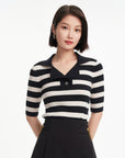 EP YAYING Slim-cut Striped Knit Top