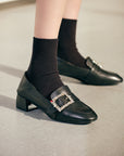 EP YAYING Double E Vine Diamond Buckle Loafers