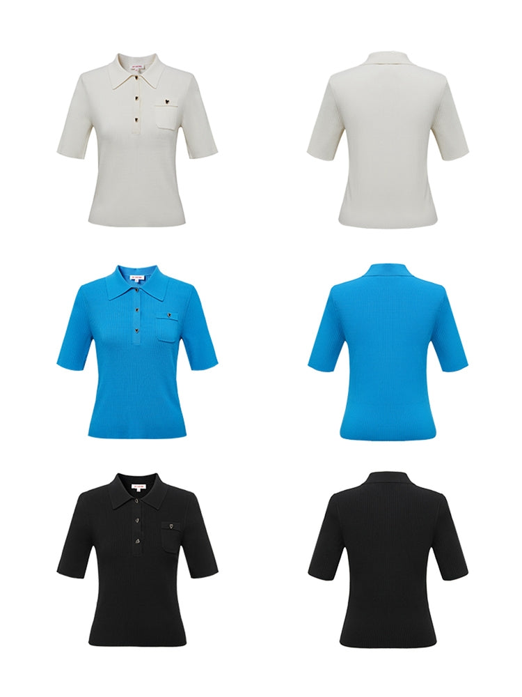 EP YAYING Blue Collar Neck Knit Sweater