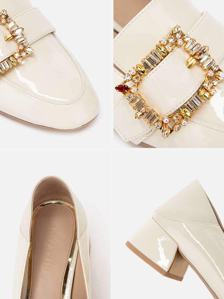 EP YAYING Double E Vine Diamond Buckle Loafers