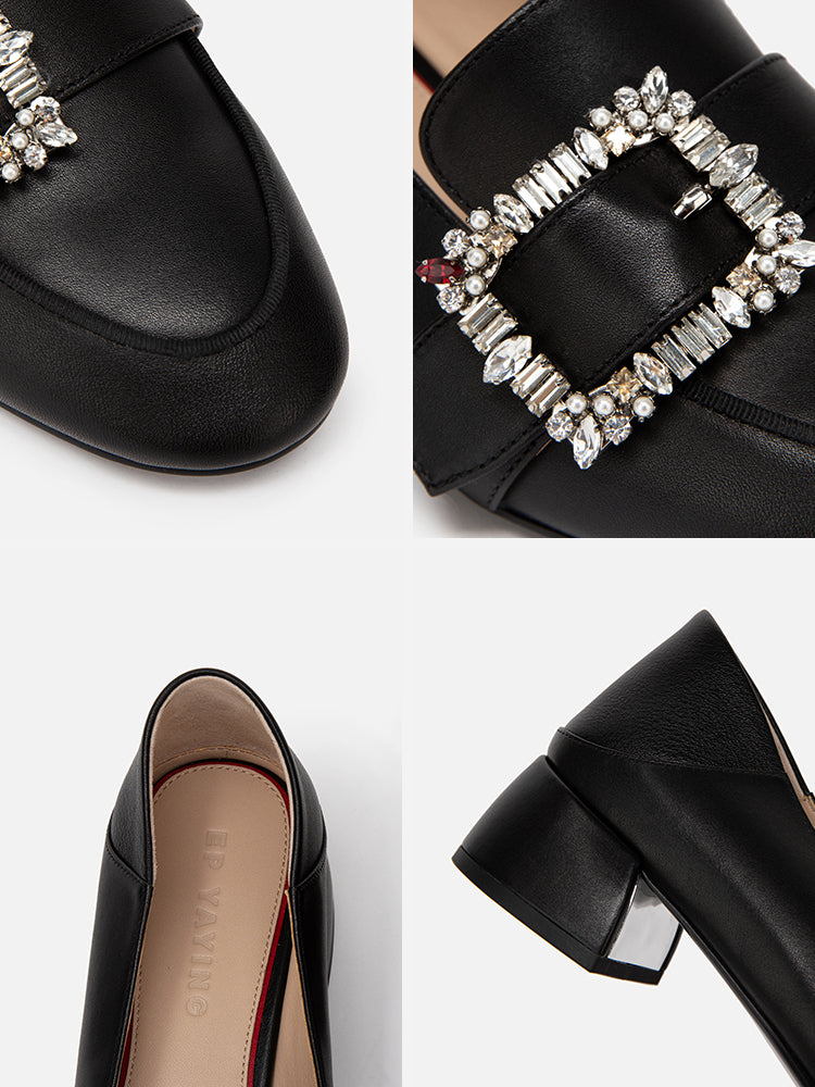 EP YAYING Double E Vine Diamond Buckle Loafers