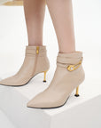 EP YAYING Pin Buckle Booties in Leather
