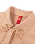 YAYING Embroidered Collar Silky Crop Shirt