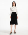 EP YAYING Velvet Mulberry Silk Midi Skirt