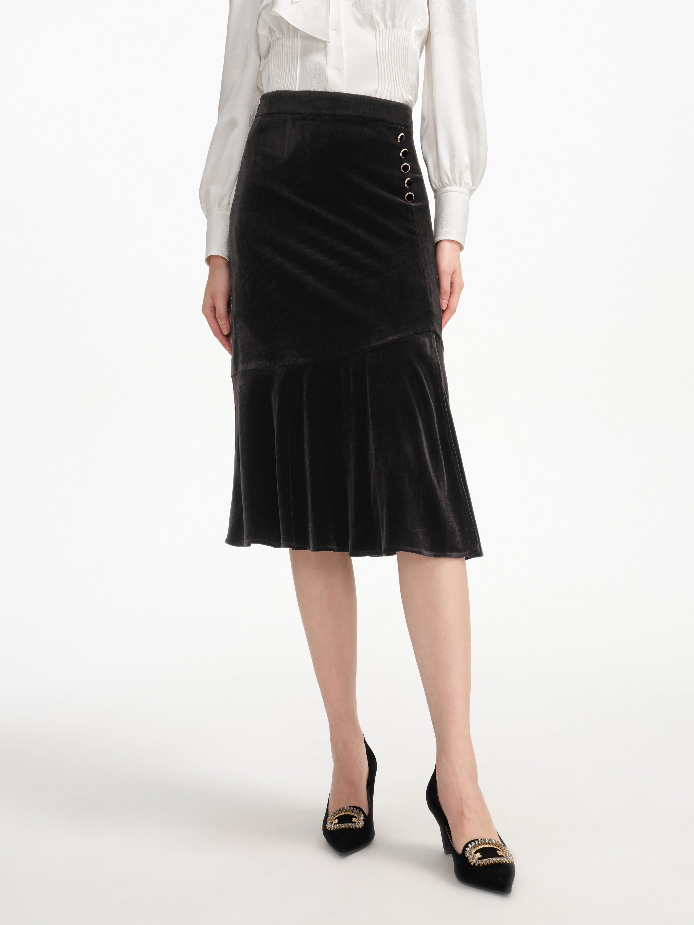 Velvet silk midi skirt cheap