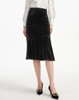 EP YAYING Velvet Mulberry Silk Midi Skirt