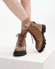 EP YAYING Leather Platform Lace Up Boots