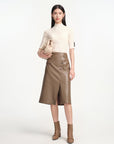 EP YAYING Semi-High Neck White Knit Top
