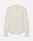Serene Tone Quality Wardrobe Stretch Mulberry Satin Jacquard Mandarin Collar Silk Top