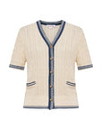 EP YAYING Elegant Linen Contrast V-Neck Cardigan