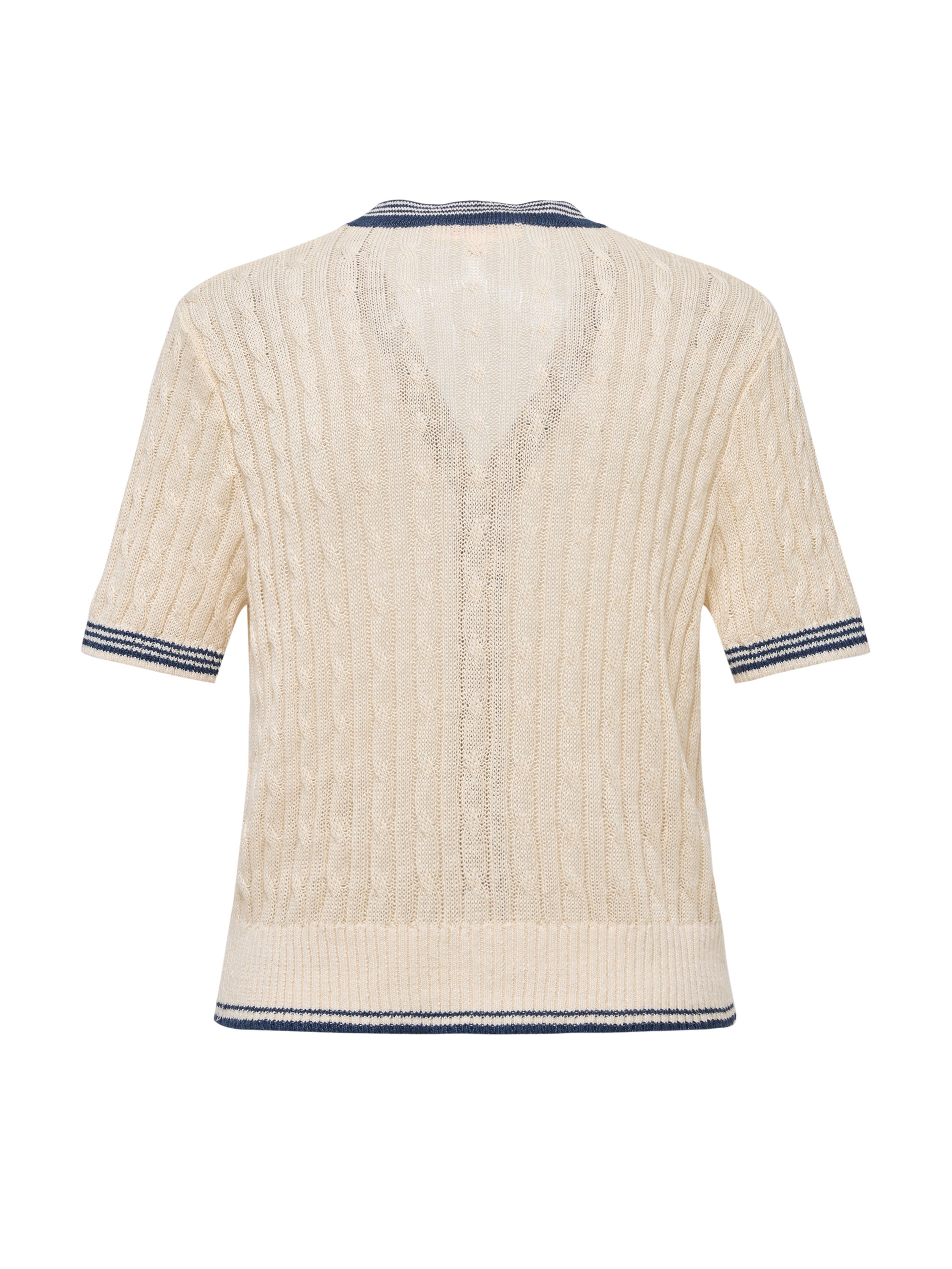 EP YAYING Elegant Linen Contrast V-Neck Cardigan