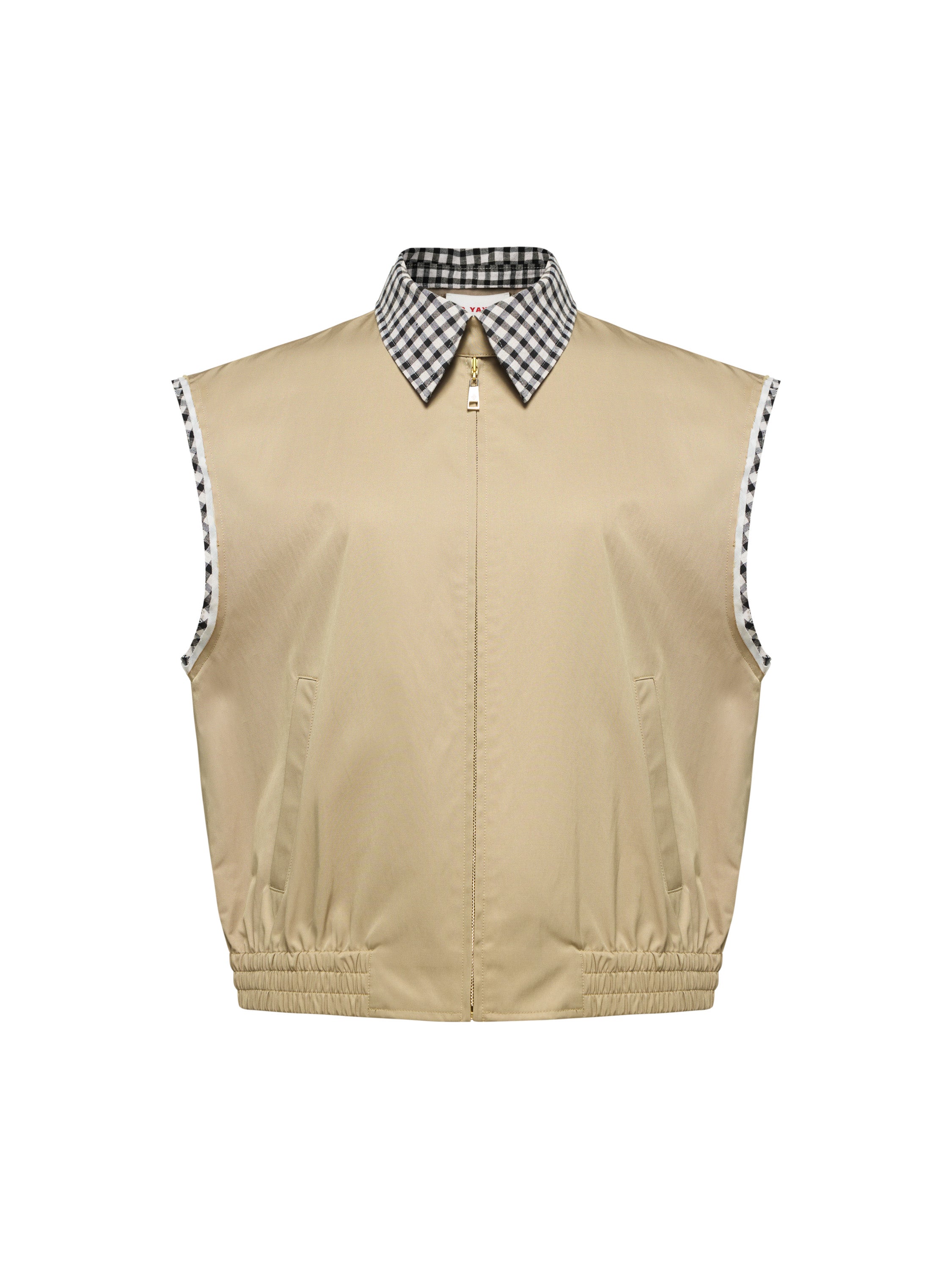 EP YAYING Plaid Trim Polo Collar Cropped Vest