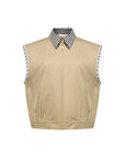 EP YAYING Plaid Trim Polo Collar Cropped Vest