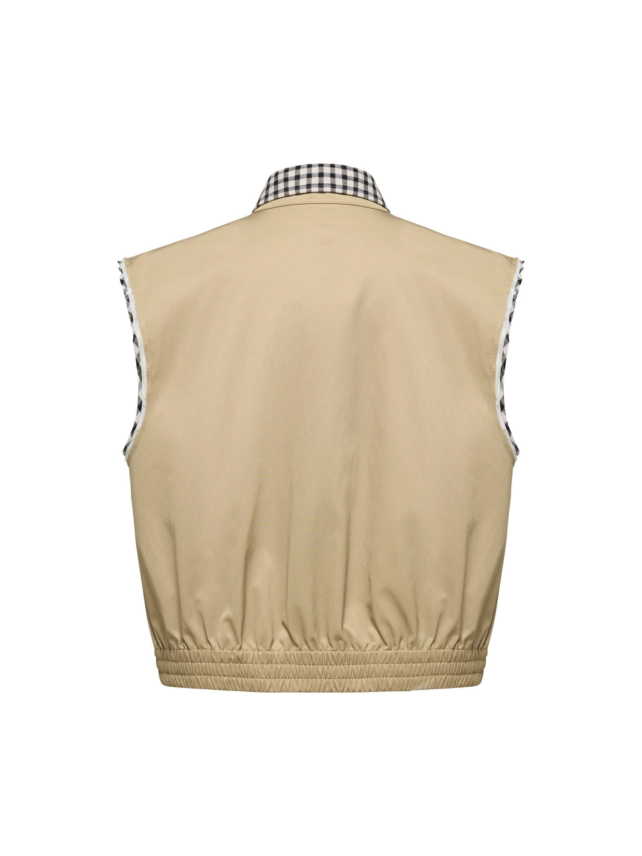 EP YAYING Plaid Trim Polo Collar Cropped Vest