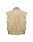 EP YAYING Plaid Trim Polo Collar Cropped Vest