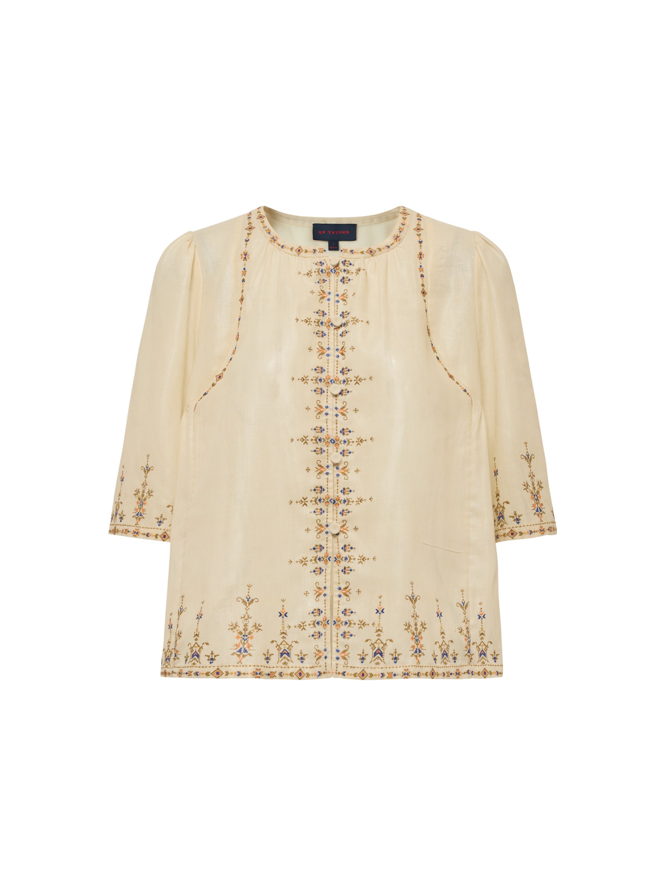EP YAYING Printed Relaxed Fit Shirt with Dropped Shoulders and V-Neck