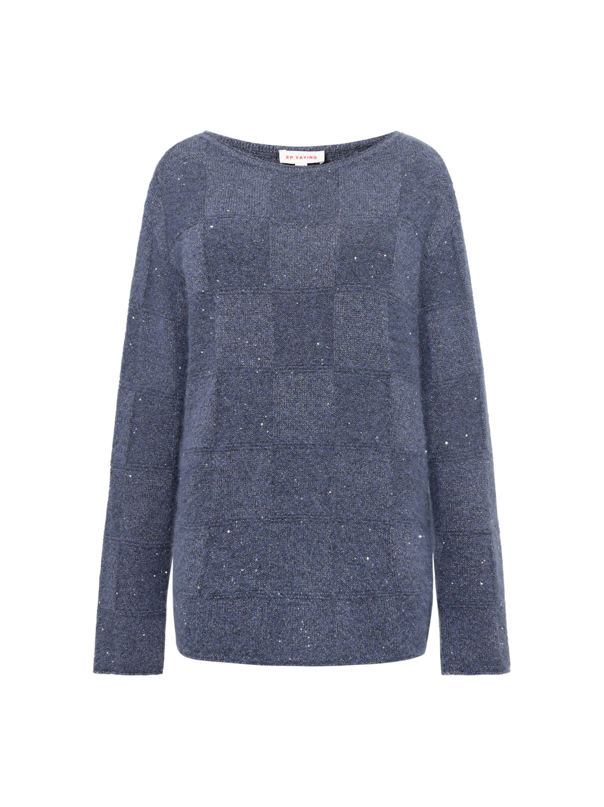 EP YAYING Wool-Cashmere Blend Plaid Knit Sweater