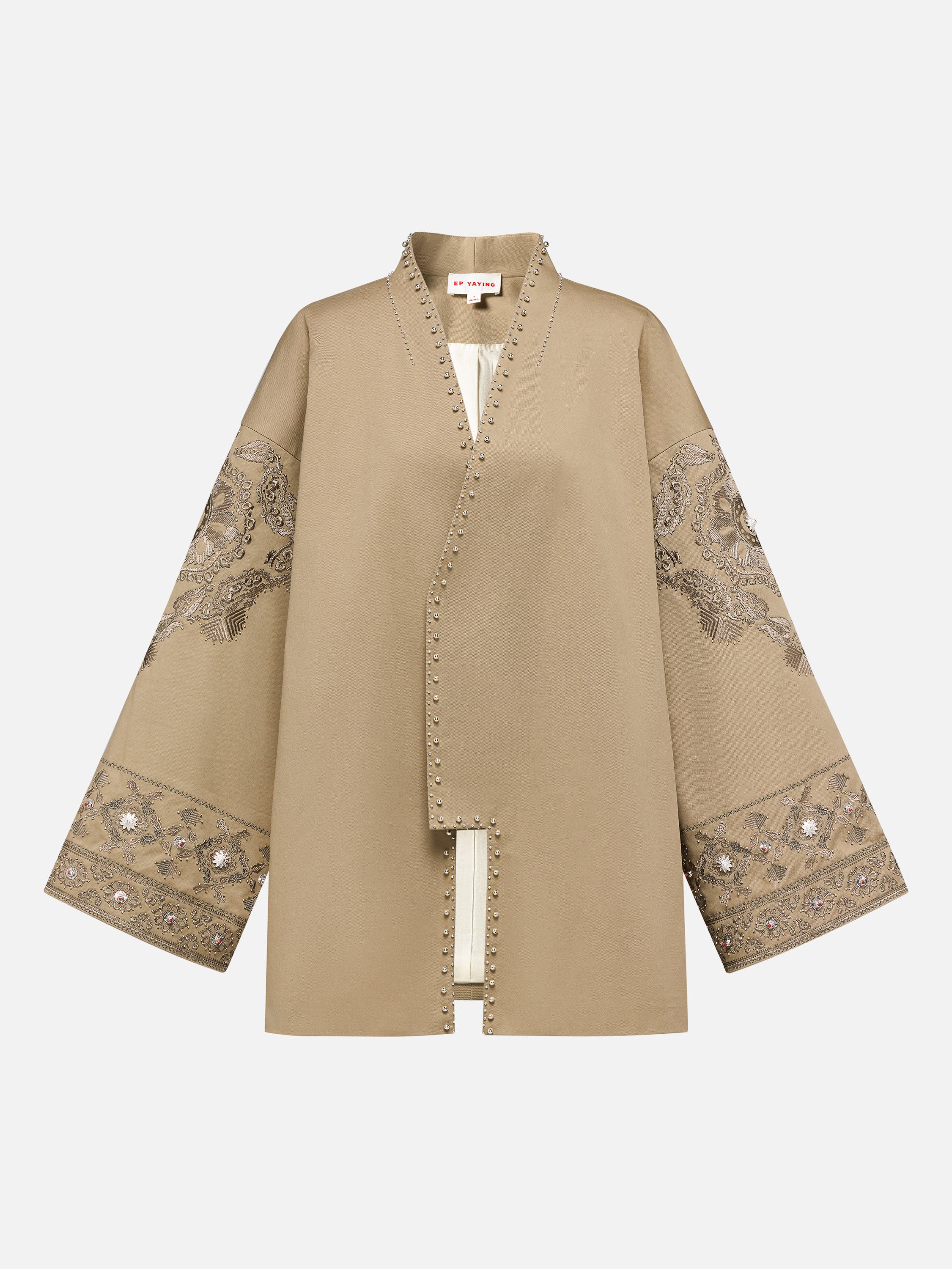 EP YAYING Beige Embroidered Long Coat