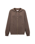 EP YAYING Brown Zip Cashmere Hooded Knit Jacket