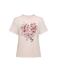 EP YAYING Bamboo Cotton Round Neck Embroidered Floral Short Sleeve Top
