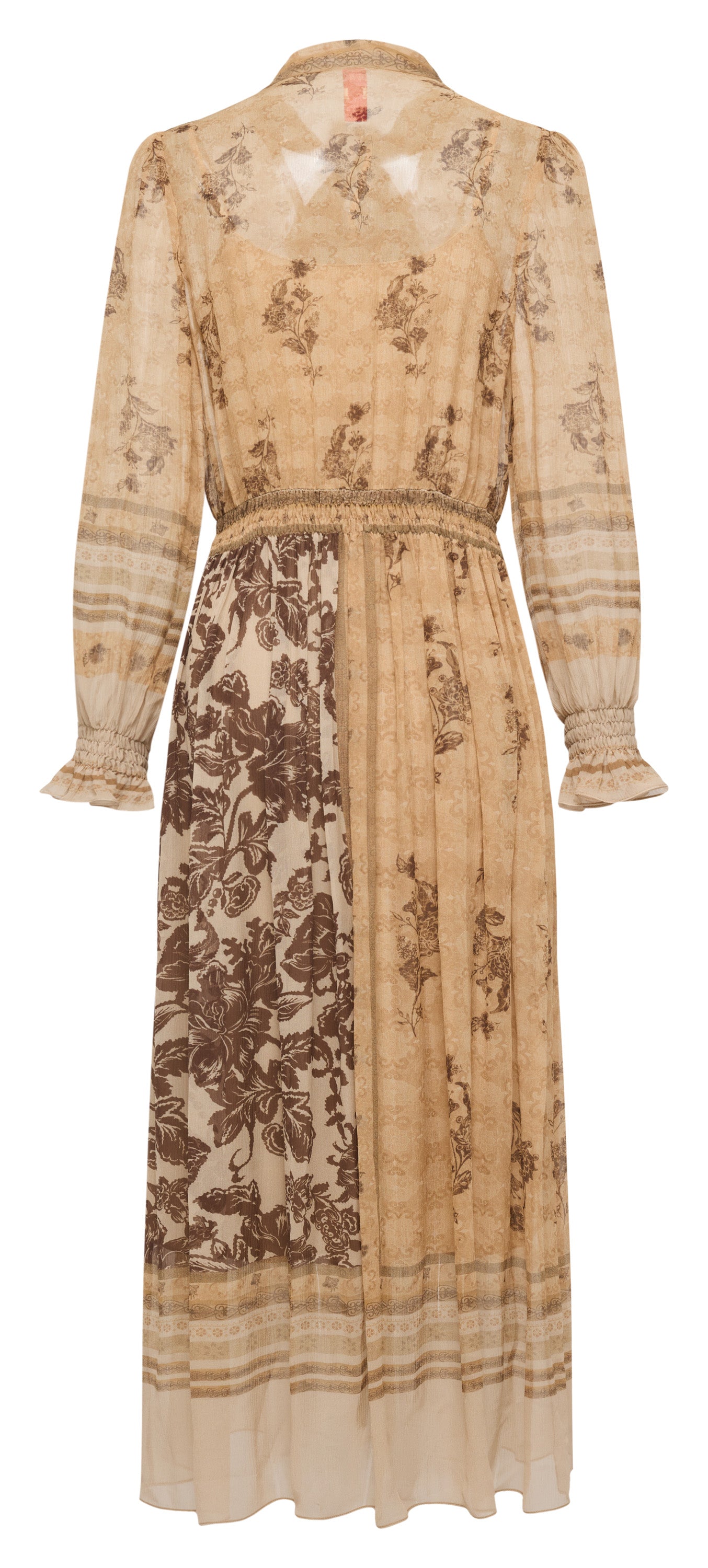 YAYING 100% Silk Floral Print Tie-Neck Midi Dress