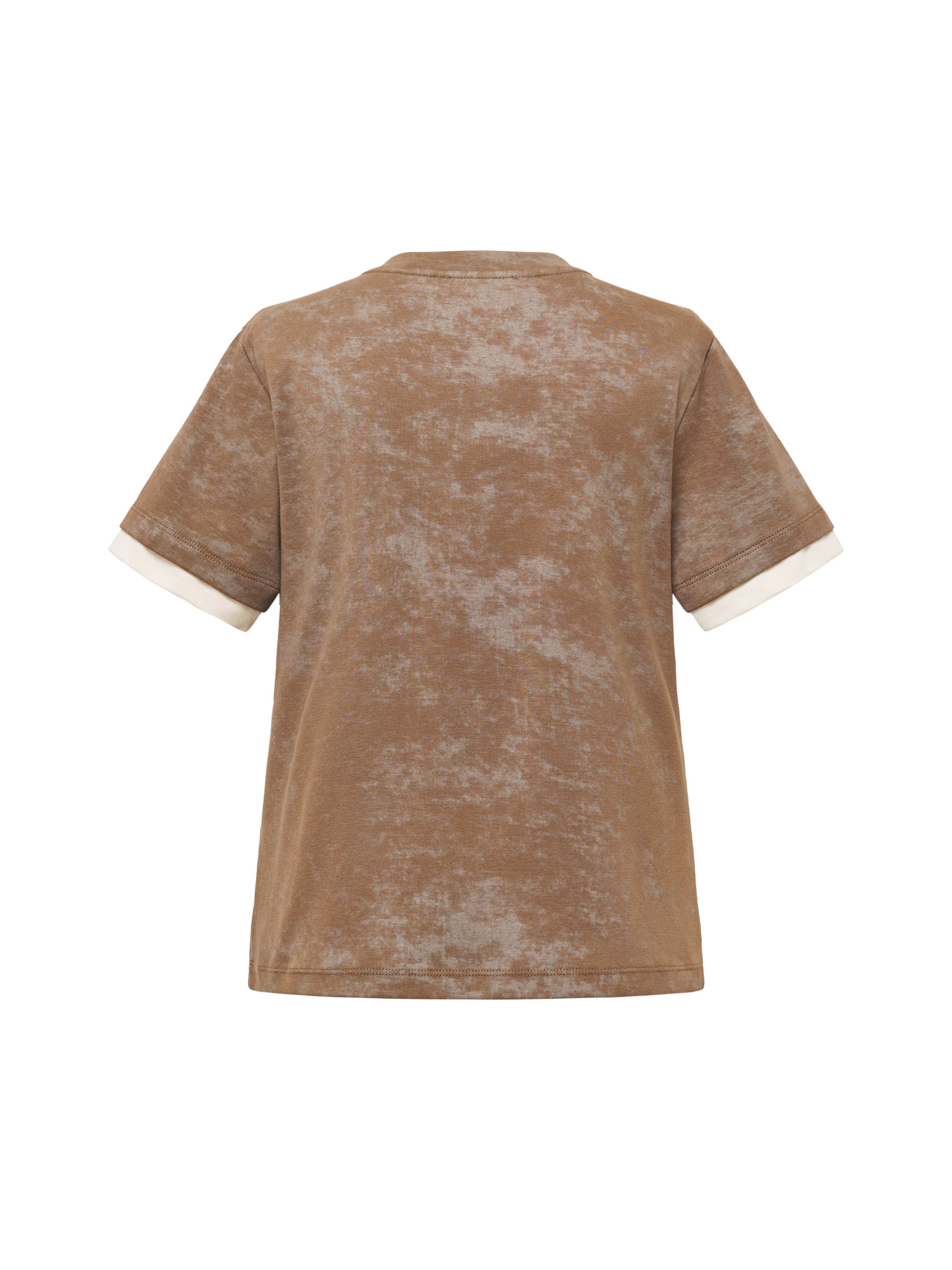Baked Dye Stretch Cotton Embroidered Gradient Color-Block Short Sleeve Top