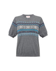 EP YAYING Fair Isle Vintage Jacquard Short-Sleeve Knit Top