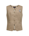 EP YAYING 100% Linen Mandarin Collar Frog Button Vest