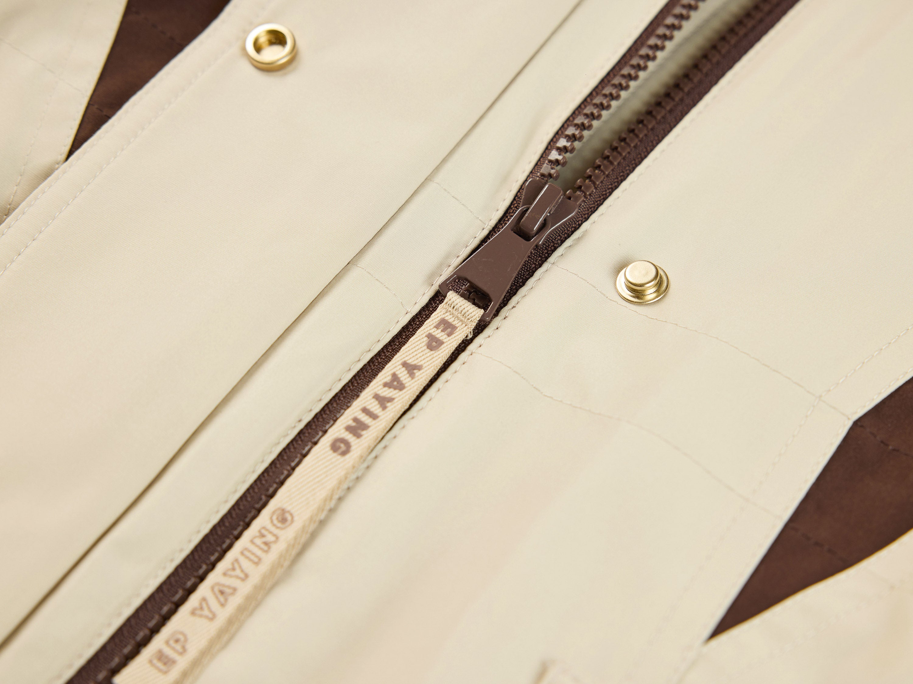 YAYING Beige Contrast Trim Coat