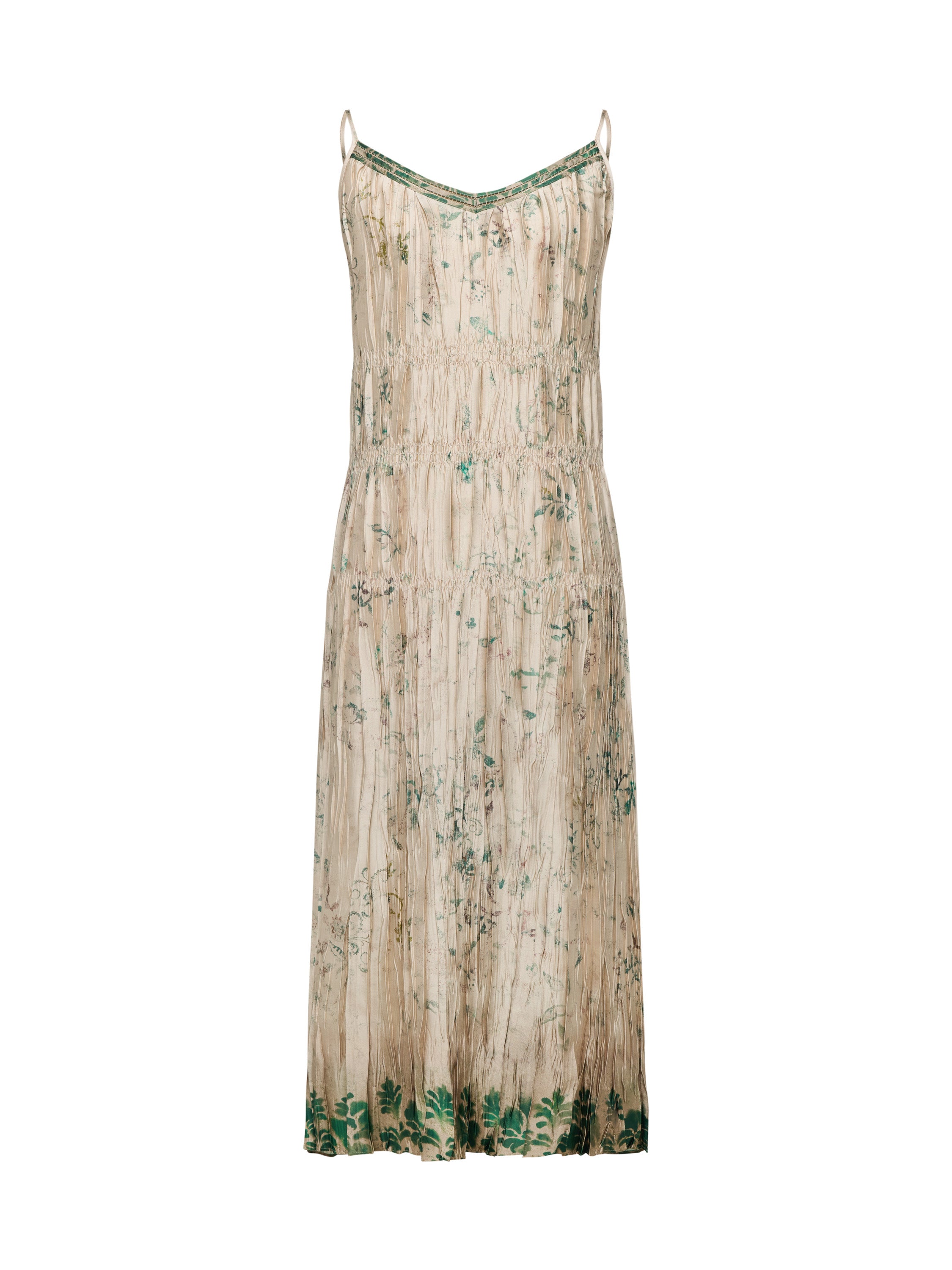 EP YAYING Floral Printed Pleated Belted Waist-Cinching Dress
