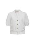 EP YAYING Mulberry Silk White V-Neck Jacquard Jacket