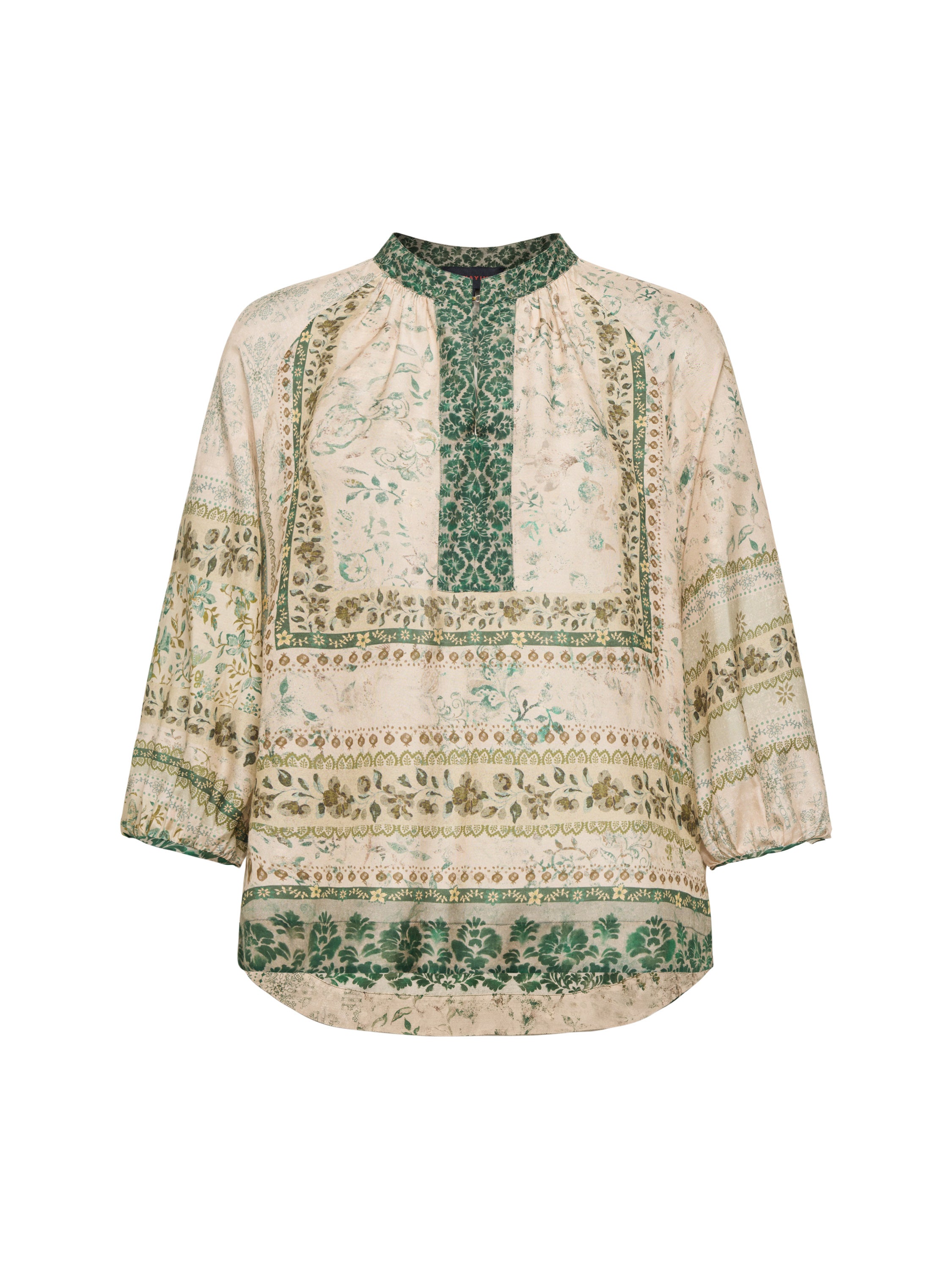 EP YAYING Silk-Inspired Mandarin Collar Floral Shirt