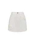 EP YAYING Peony Embroidered 4-Way Stretch Skirt-Front White Denim Skort