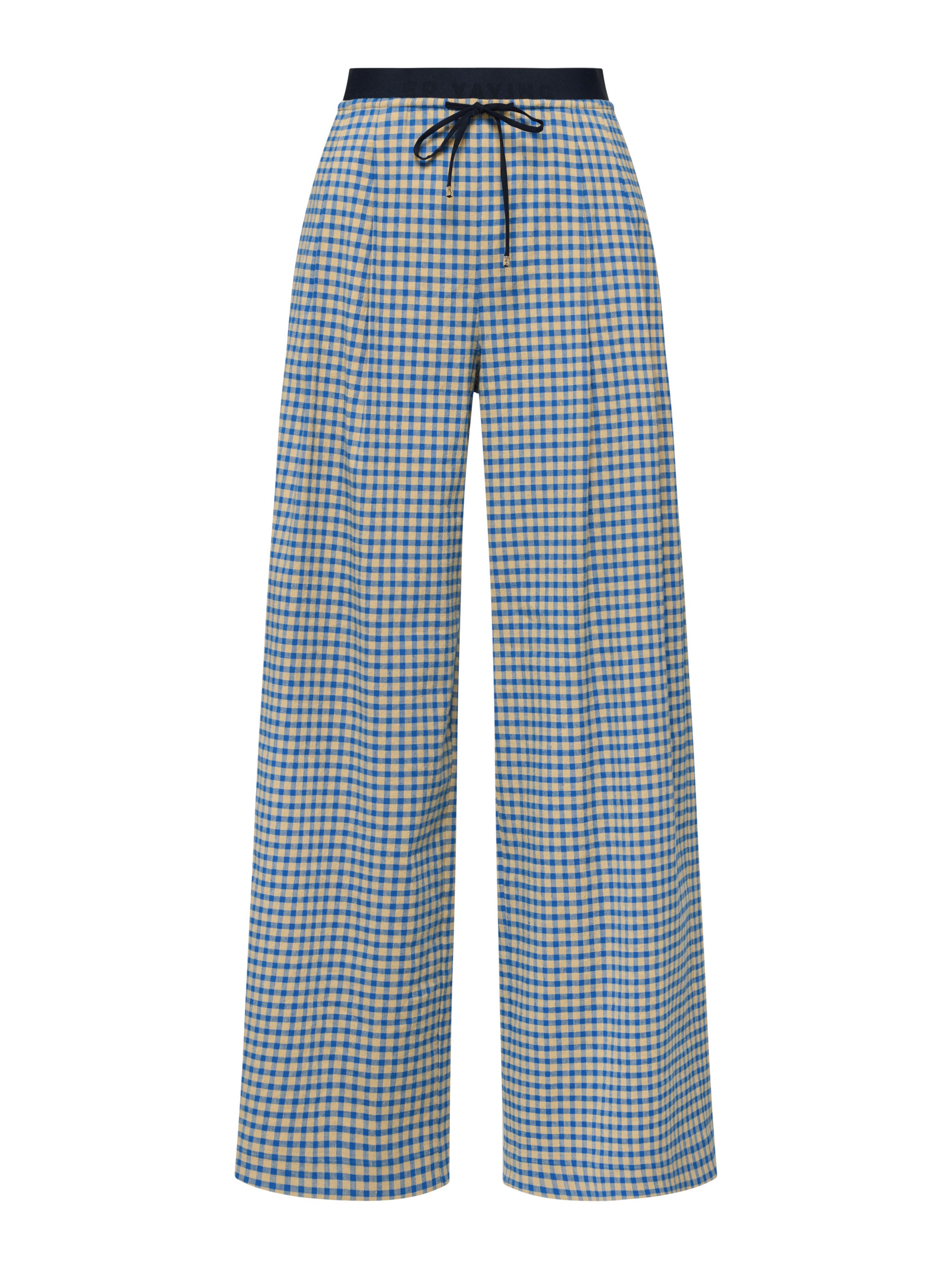 EP YAYING Cotton Check Pleated Wide Leg Pants